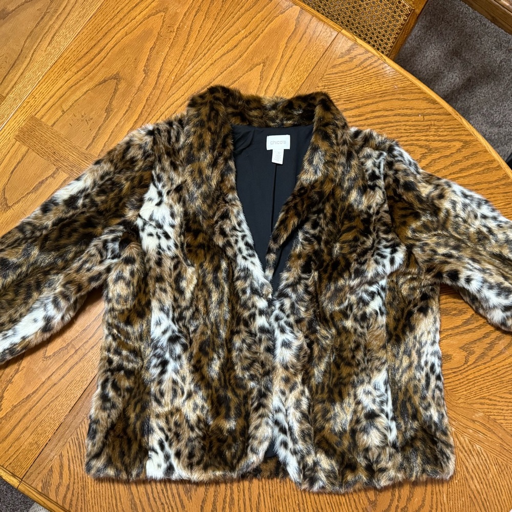 Animal print faux fur coat